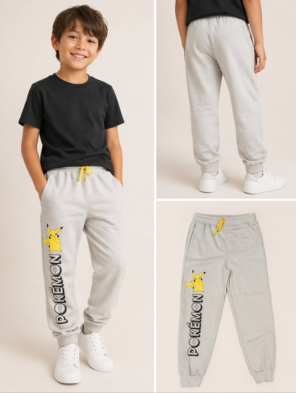 Kids' Light Gray Pikachu Pokemon Jogger Sweatpants NEW